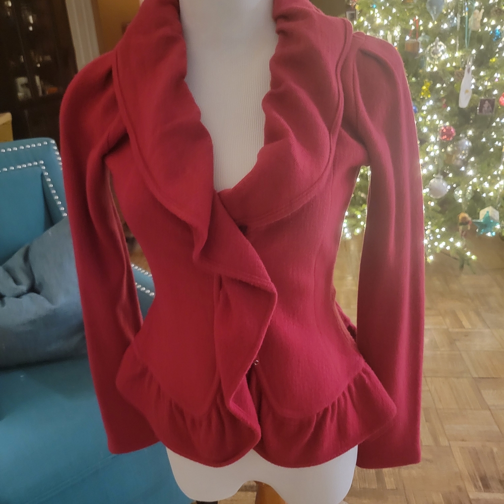 Elegant Red Ruffled Women's Blazer